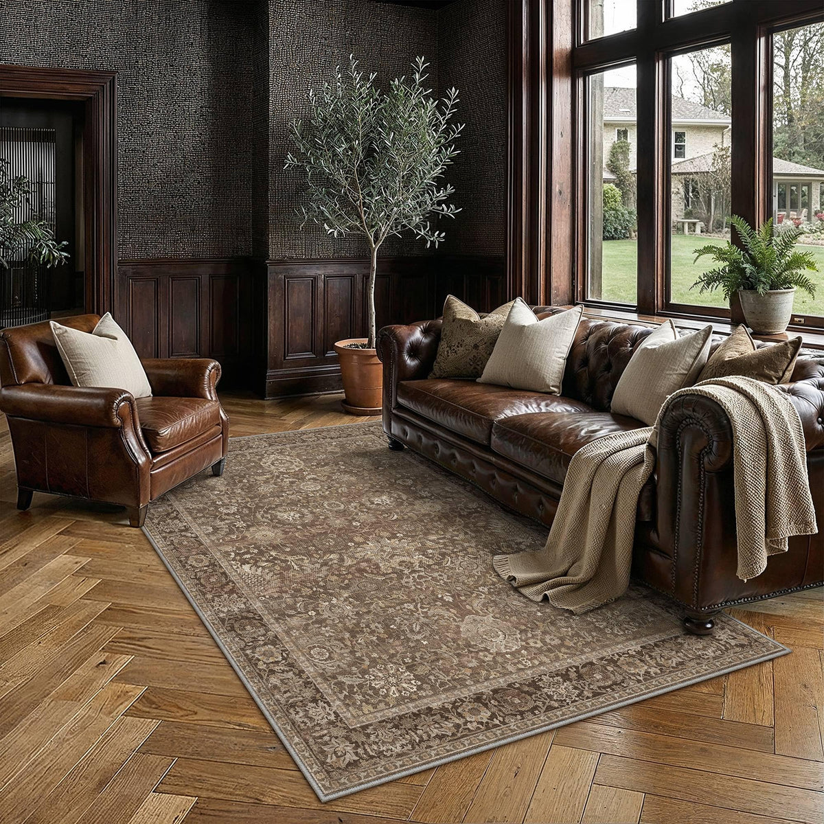 Area Rugs 5x8 Brown Vintage Rug for Living Room (Retro | Brown / 5' x 8' (Rectangular))