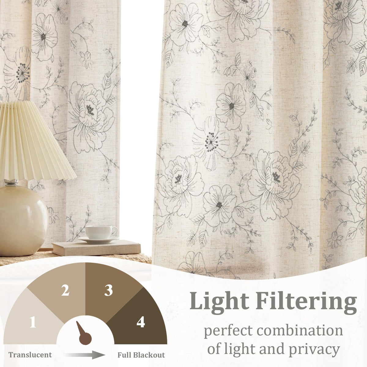 Boho Floral Curtains (Grey Floral / 52"W x 84"L (Pack of 2))
