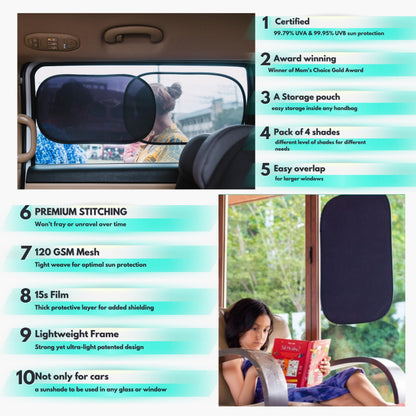 Car Window Shades (2x Semi-Transparent + 2x Transparent / 25x16in (64x41cm))
