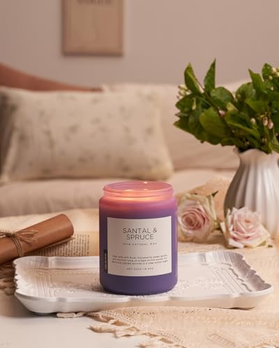 Santalspruce Scented Candle 19.4Oz Natural Soy Wax Non Toxic 110H (Large Jar / Santal Spruce)