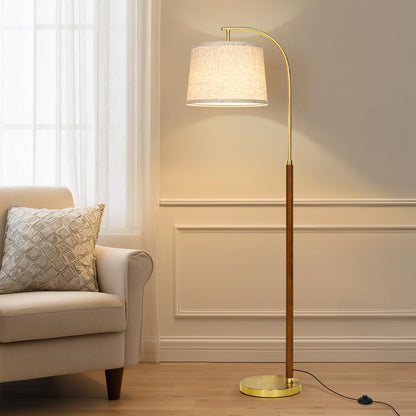 Wood Arc Floor Lamp (Gold and Walnut A)