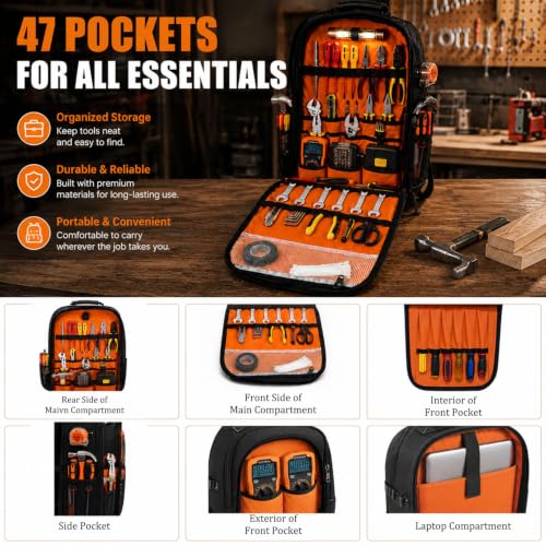Tool Backpack for Men with Laptop Sleeve