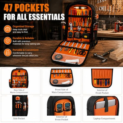 Tool Backpack for Men with Laptop Sleeve