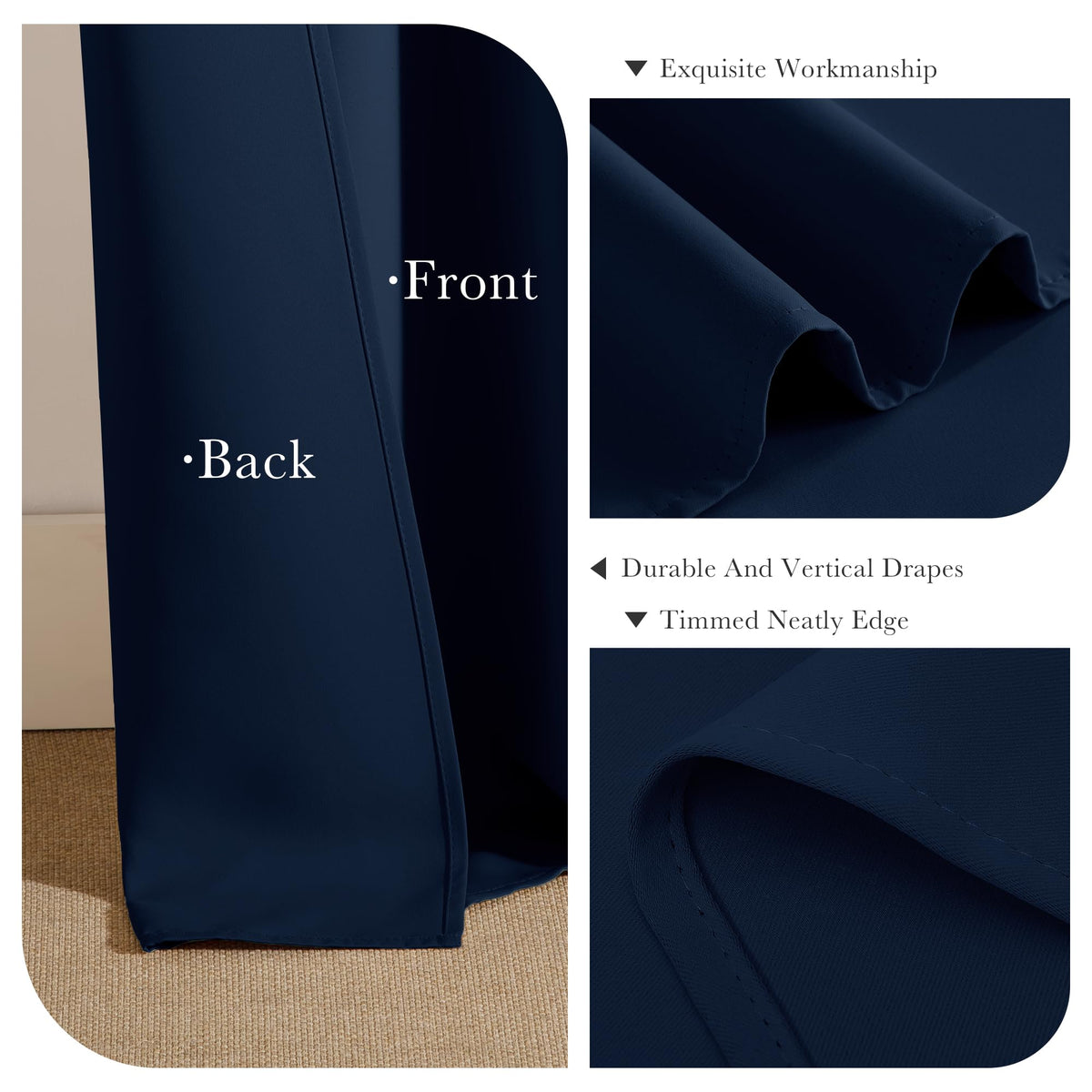 Navy Blue Blackout Curtains 90 inch Length 2 Panels Set (Navy Blue / 42"W x 90"L (Pack of 2))