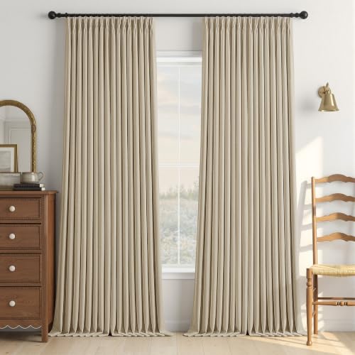 Oatmeal 92 Inch Blackout Pinch Pleated Curtains 2 Panel Set for Living Room Darkening Thick Linen Textured 100% Black Out Soundproof Drapes 92 Inches Long Pinch Pleat Light Blocking Bedroom 50x92 (Oatmeal / 50"W x 92"L (Pack of 2))