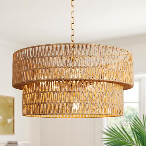 Boho Rattan Chandelier Light Fixture