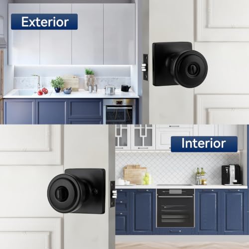 6 Pack Black Door Knobs with Square Rosette for Privacy (6-Privacy)