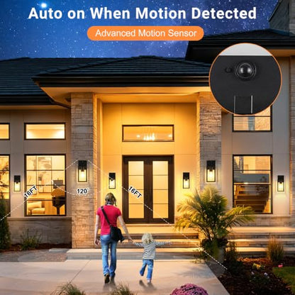 10.6" Motion Sensor Outdoor Wall Sconce Clear Glass Waterproof Exterior Wall Light Porch Light Lantern for Garage Patio Doorway Garden