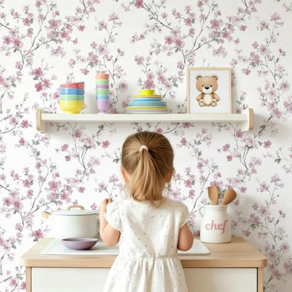 Floral Peel and Stick Wallpaper Pink Floral Contact Paper Cherry Blossom Self Adhesive Removable Wall Paper Flower Peel and Stick Wallpaper for Nursery Living Room Decor Vinyl