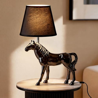 22" Tall Resin Horse Lamp 3 Color Adjustable Desk Lamp Horse Statue with Fabric Shade for Bedside Bedroom Nightstand Study Room