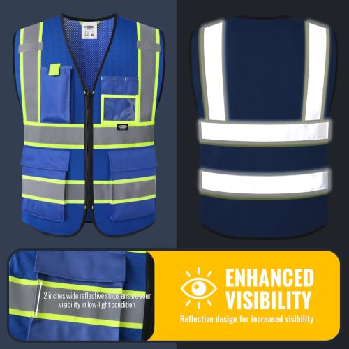 Safety Vest for men women Reflective Vest with Pockets and Zipper High Visibility Vests BX340