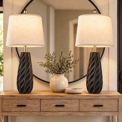 27" Ceramic Table Lamps Set of 2 (27" 2 Pcs - Black)