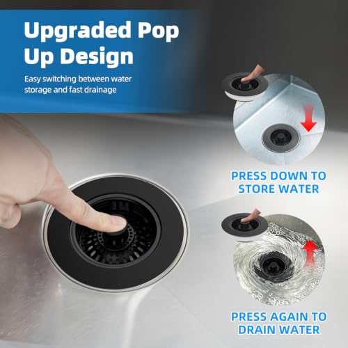 2 Pack 3 in 1 Kitchen Sink Drain Strainer (Black)