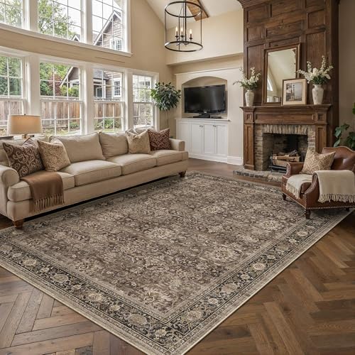 Brown Washable 10x14 Area Rugs for Living Room Bedroom (Retro | Brown / 10' x 14' (Rectangular))