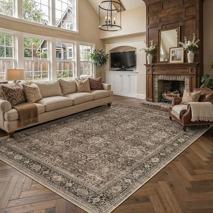 Brown Washable 10x14 Area Rugs for Living Room Bedroom (Retro | Brown / 10' x 14' (Rectangular))
