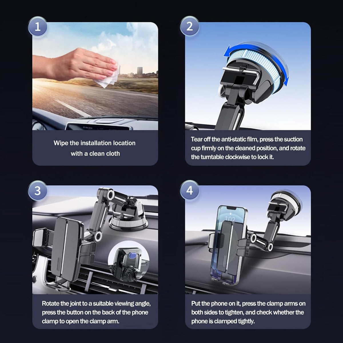 Suction Cup Car Phone Mount Dash Mounted Holders Windshield Phone Mount with 360° Rotation Stable Phone Holders for Your Car with Military