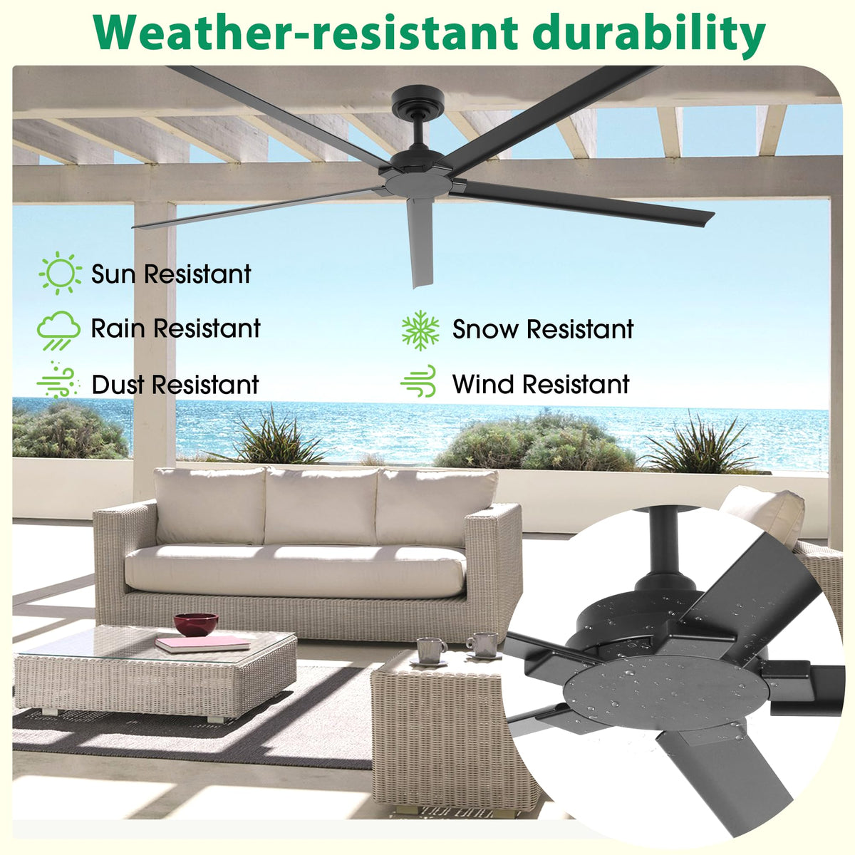 72" Outdoor Ceiling Fan With Remote (Black / 72-inch)