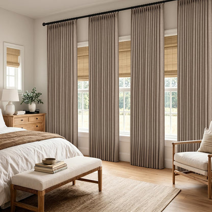4 Panels Pinch Pleated Linen Curtains 102 Inches Long Linen Brown (Linen Brown / 40"W x 102"L (Pack of 4))