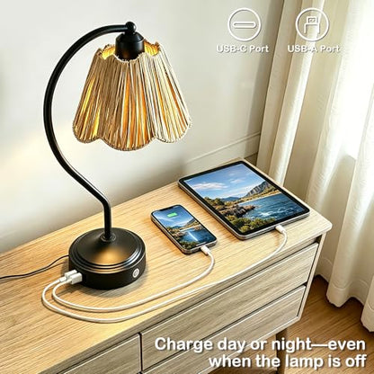 Set of 2 Vintage Table Lamps with USB A+C Ports