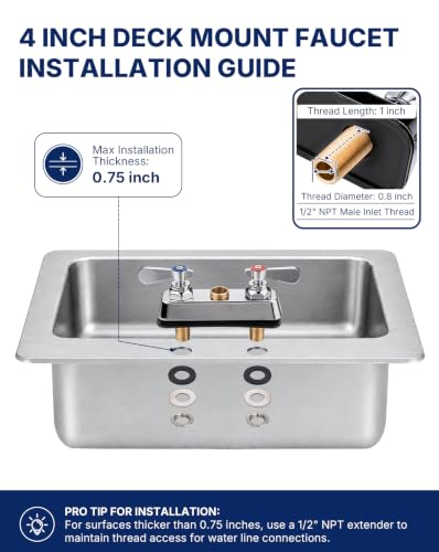 Lead Free Utility Sink Faucet 4" Deck Mount Commercial Faucet with 3