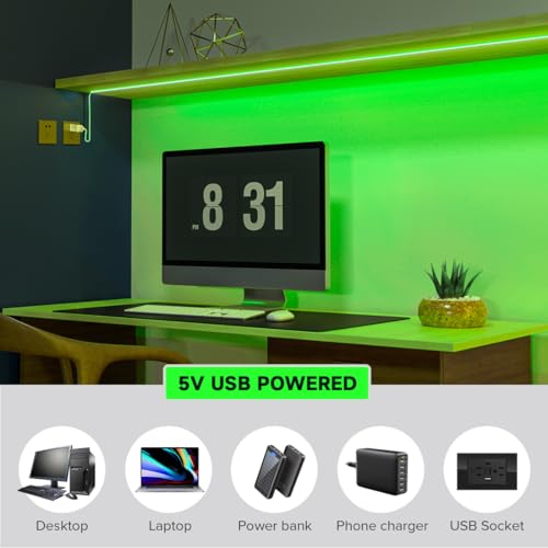 FCOB 5V USB Powered Green Color COB LED Strip Lights for TV (Green / 3.28FT)
