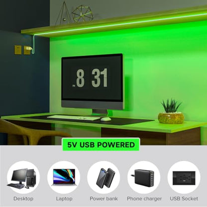 FCOB 5V USB Powered Green Color COB LED Strip Lights for TV (Green / 3.28FT)