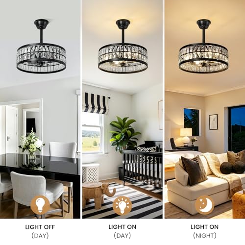 Caged Ceiling Fan with Lights and Remote 20 Inch Gold Crystal Fandelier Ceiling Fan Modern Farmhouse Chandelier Fan Light