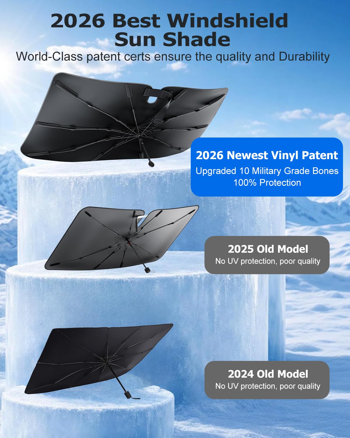 2026 Upgraded] Weektic Windshield Sun Shade Umbrella for Expedition
