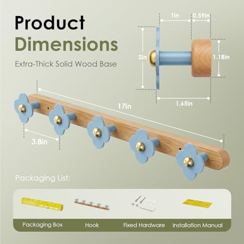 Upgreded Heavy Duty Coat Rack Wall Mount for Entryway (Blue / 5 Hooks)
