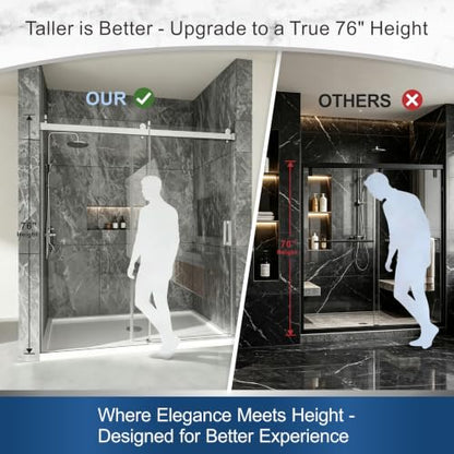 67 72" W x 76" H Frameless Bypass Sliding Shower Door for Walk in Shower