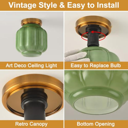 Green Milk Glass Flush Mount Ceiling Light