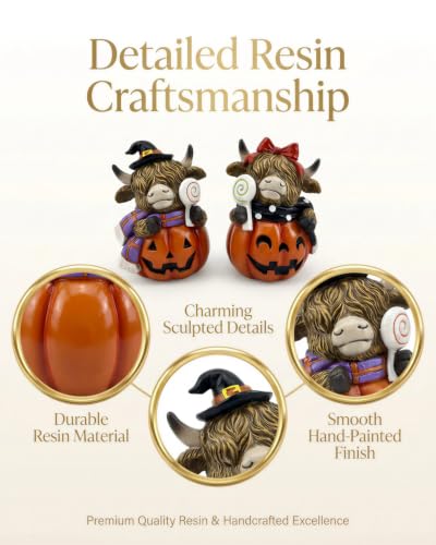 Halloween Decoration Indoor Resin Figurines (Highland Cow Jack-o’-lantern)