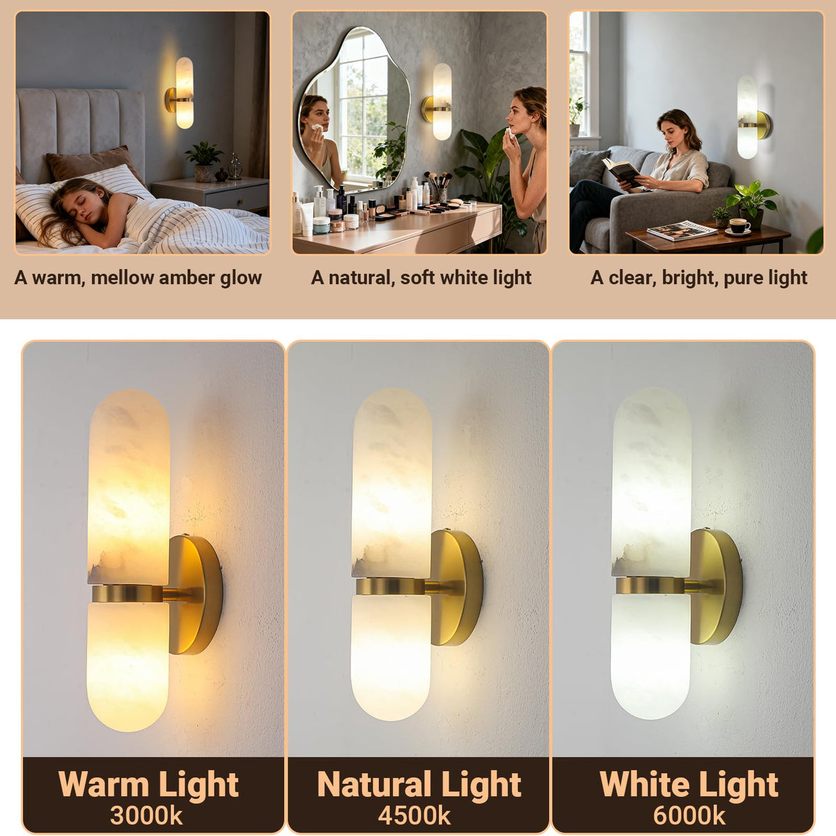 13in Alabaster Wall Sconces (Gold-13in-1 Pack)