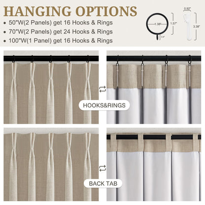 Pinch Pleated 100% Blackout Curtain 96 Inch for Living (Warmbeige / 50"W x 96"L (Pack of 2))
