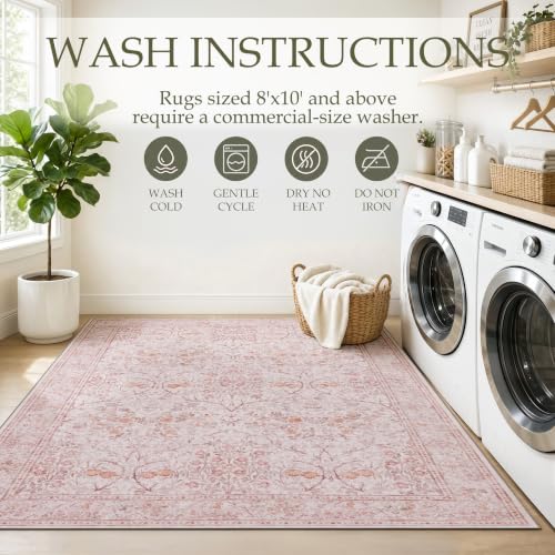 Runner Rug 2x8 Washable Vintage Floral Rug (Blush Pink / 2' x 8' (Rectangular))