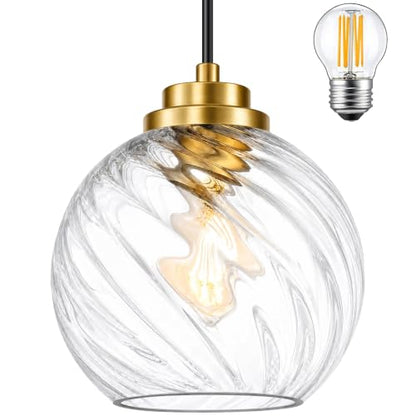 6" Black Globe Pendant Light Ribbed Glass Pendant Lights Kitchen Island Height Adjustable Mid