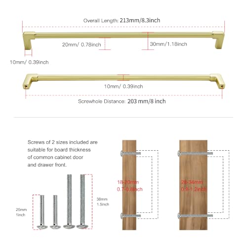 10 Pack Cabinet Pulls 8" (Brushed Gold / 8"(203mm)Hole Center-5Pcs)