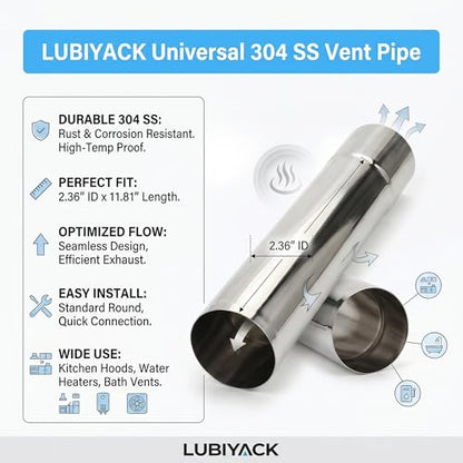 304 Stainless Steel Vent Pipe Universal Exhaust Duct for Home Kitchen Bathroom & Commercial Light Ventilation