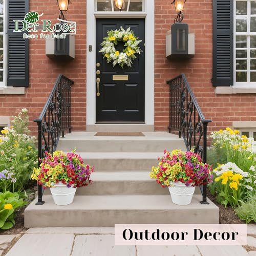 12 Bundles Artificial Flowers for Outdoors Fake Flowers Plants Spring Summer Decoration UV Resistant for Outside Home Porch Patio Garden Decor