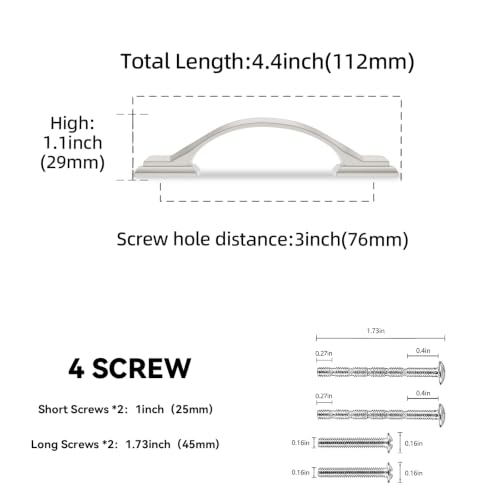 10 Pack 3 Inch (Brushed Satin Nickel / 3'' Hole Center(76mm))