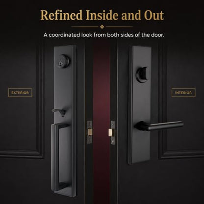 Matte Black Front Door Handle Set with Deadbolt