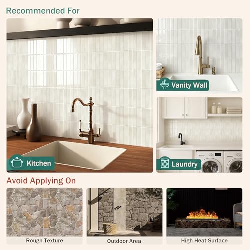 10 Sheet Peel and Stick Backsplash White Stick on Tile (Light Beige)
