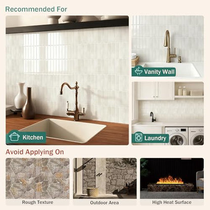 10 Sheet Peel and Stick Backsplash White Stick on Tile (Light Beige)