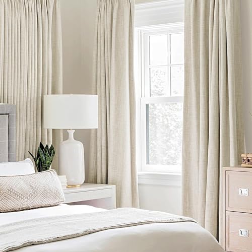 100% Blackout Linen Curtains for Bedroom 42x84 Inches Butter Cream (Butter Cream / 42"W x 84"L (Pack of 2))