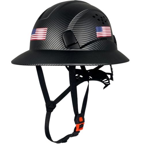 ANSI Type II Class C Full Brim Hard Hats Carbon Fiber Pattern Safety Helmet Vented Top and Sides