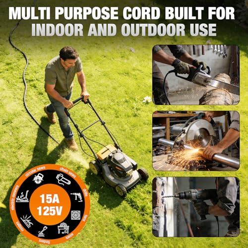 100FT 12 AWG Outdoor Extension Cord with Multiple Outlets Waterproof Black