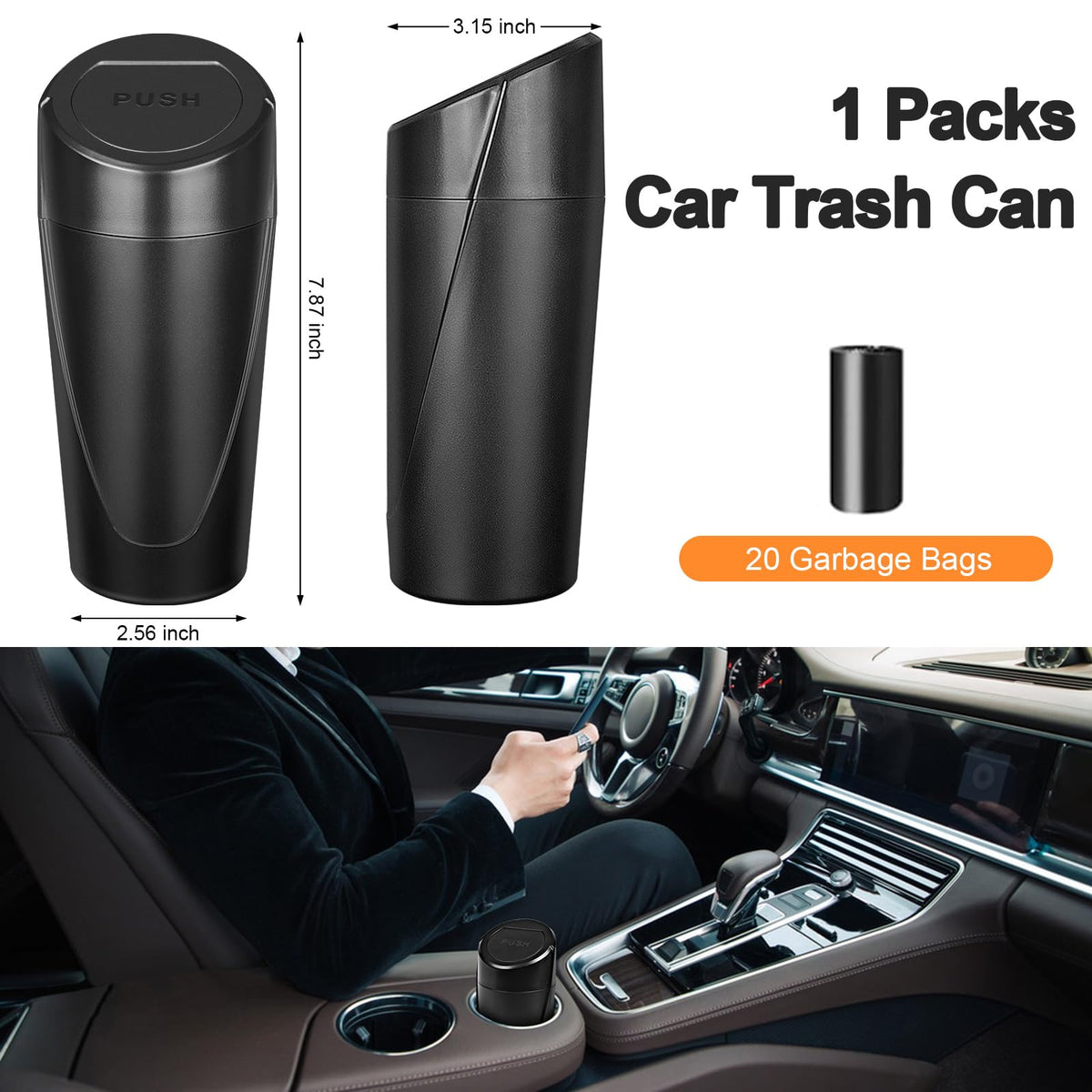 Car Trash Can (Black / Round)