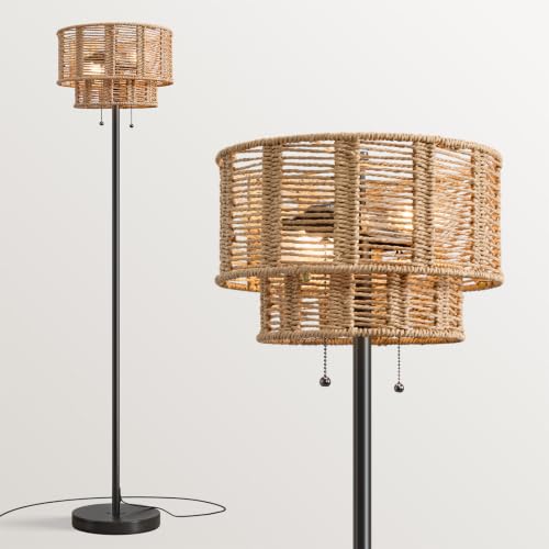 60" Rattan Floor Lamp for Living Room