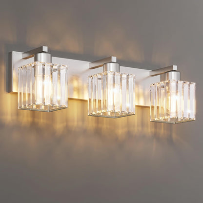 Modern Bathroom Vanity Light (Nickel & Square / 3-Light)