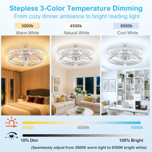 Ceiling Fans with Lights and Remote (White-Crystal / 20 INCH)
